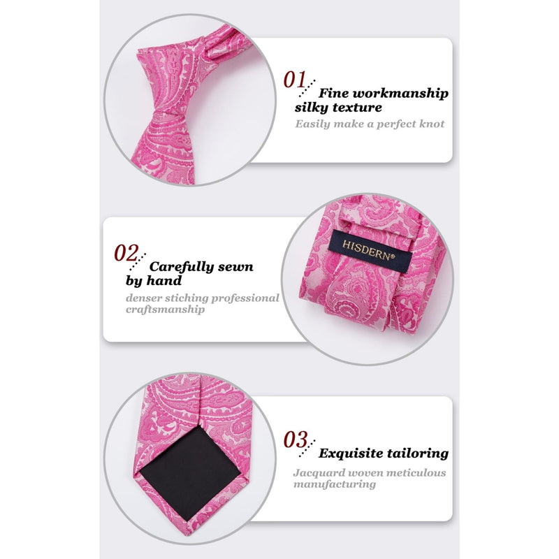 Paisley Extra Long Tie Handkerchief Set - C20-PINK