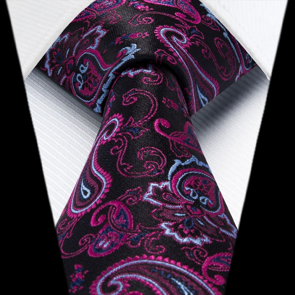 Floral Tie Handkerchief Set - D2-HOT PINK