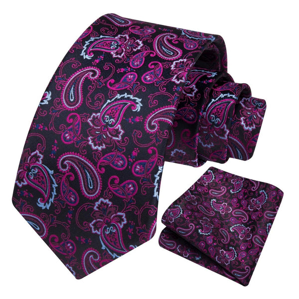 Floral Tie Handkerchief Set - D2-HOT PINK