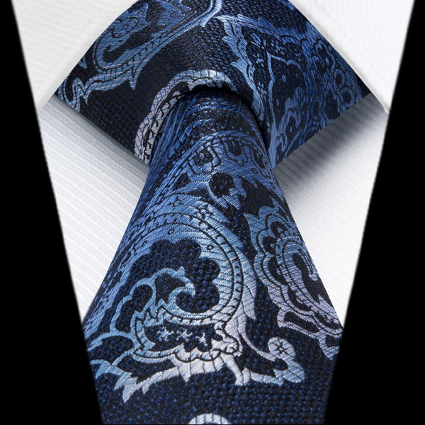 Paisley Extra Long Tie Handkerchief Set - C19-NAVY BLUE