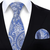 Paisley Extra Long Tie Handkerchief Set - C18-BLUE/WHITE