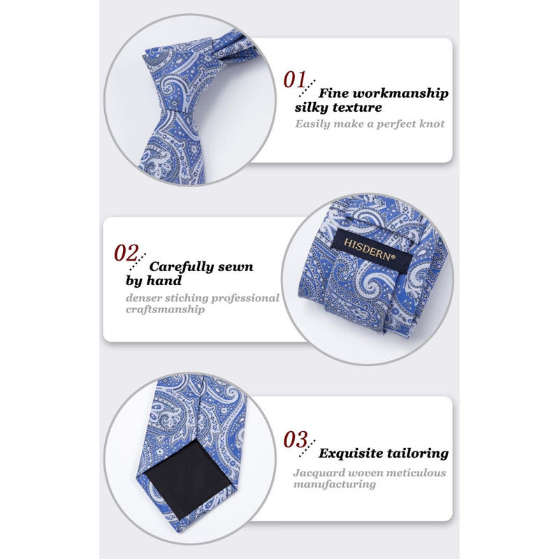 Paisley Extra Long Tie Handkerchief Set - C18-BLUE/WHITE