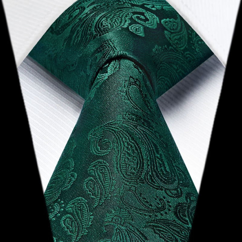 Paisley Tie Handkerchief Set - A12-DARK GREEN