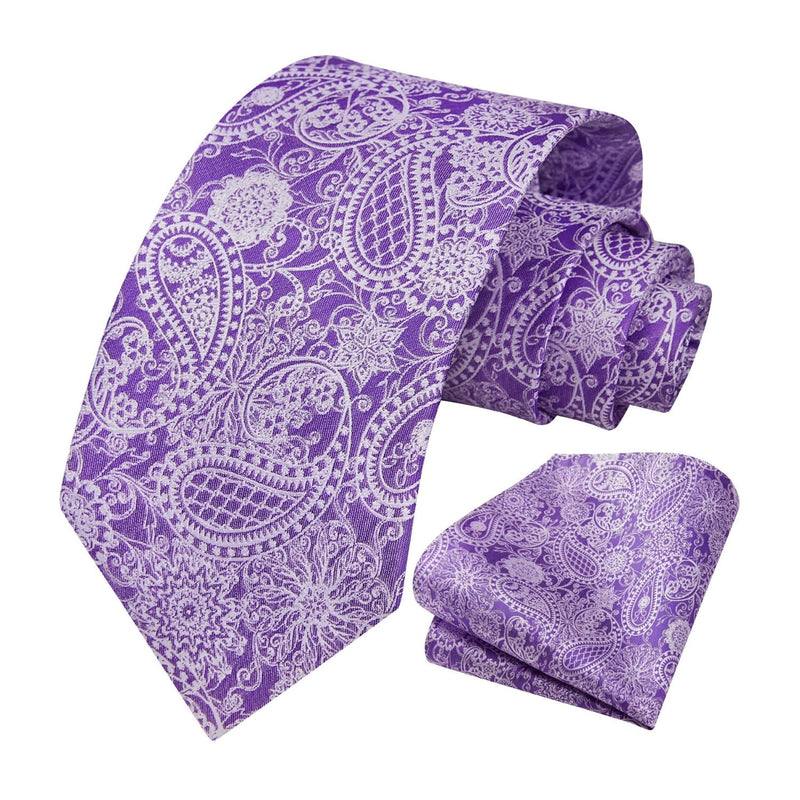 Paisley Tie Handkerchief Set - 04-PURPLE1