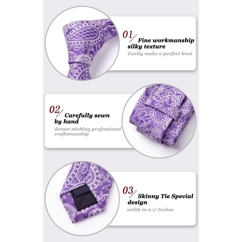 Paisley Tie Handkerchief Set - 04-PURPLE1