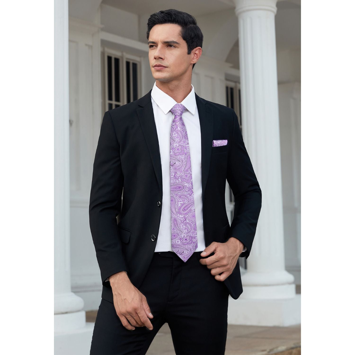 Hisdern Purple Paisley Tie Set For Groomsmen