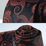 Paisley Floral Tie Handkerchief Set - BLACK/ORANGE