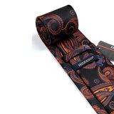 Paisley Floral Tie Handkerchief Set - BLACK/ORANGE