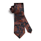 Paisley Floral Tie Handkerchief Set - BLACK/ORANGE