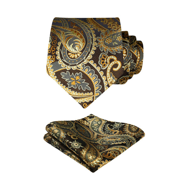 Paisley Tie Handkerchief Set - GOLD/BROWN