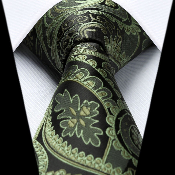 Paisley Tie Handkerchief Set - K-GREEN-1