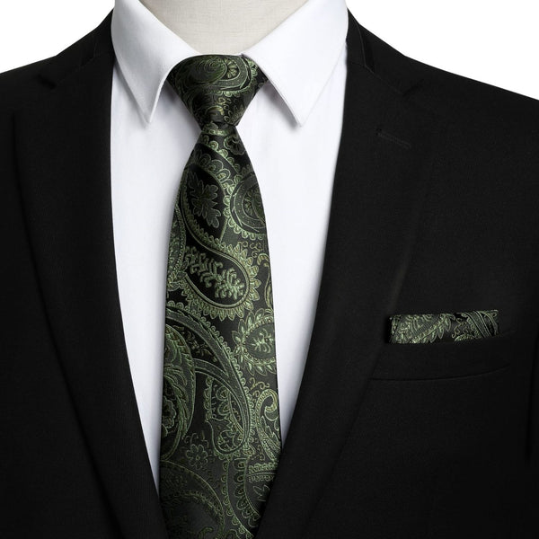 Paisley Tie Handkerchief Set - K-GREEN-1