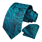 Floral Tie Handkerchief Set - A54-TEAL