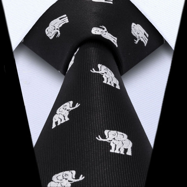 Elephant Tie Handkerchief Set - BLACK/WHITE