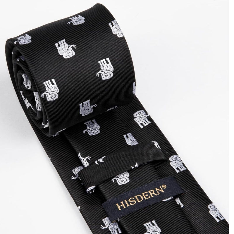 Elephant Tie Handkerchief Set - BLACK/WHITE