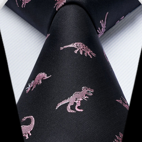 Dinosaur Tie Handkerchief Set - BLACK/PINK-4