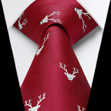 Deer Tie Handkerchief Set - BURGUNDY-02