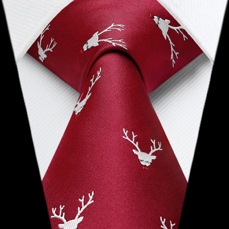 Deer Tie Handkerchief Set - BURGUNDY-02