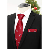 Deer Tie Handkerchief Set - BURGUNDY-02