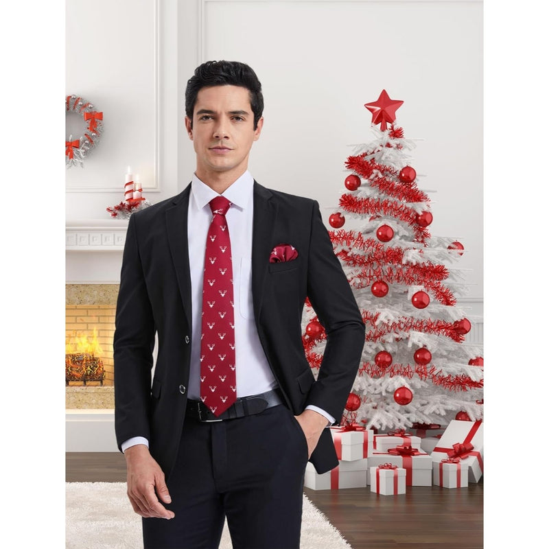 Deer Tie Handkerchief Set - BURGUNDY-02