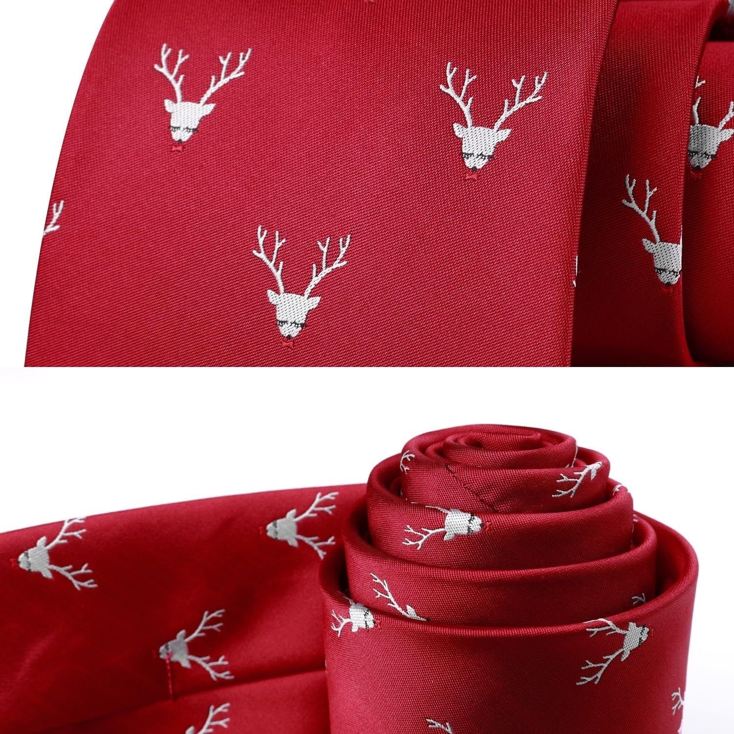 Deer Tie Handkerchief Set - BURGUNDY-02