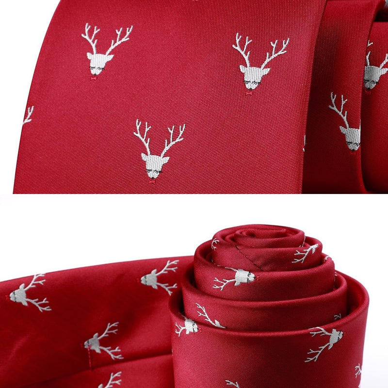 Deer Tie Handkerchief Set - BURGUNDY-02