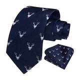 Deer Tie Handkerchief Set - NAVY BLUE-02
