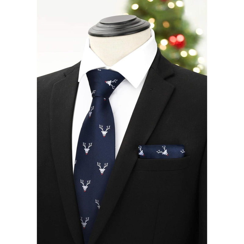 Deer Tie Handkerchief Set - NAVY BLUE-02