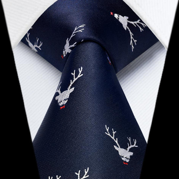 Deer Tie Handkerchief Set - NAVY BLUE-02