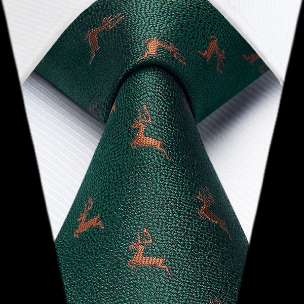 Deer Tie Handkerchief Set - DARK GREEN