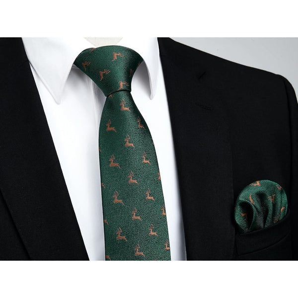 Deer Tie Handkerchief Set - DARK GREEN