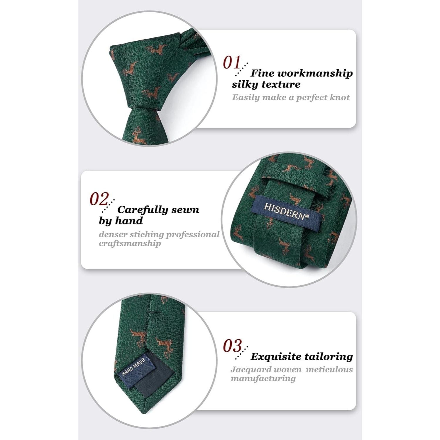Deer Tie Handkerchief Set - DARK GREEN