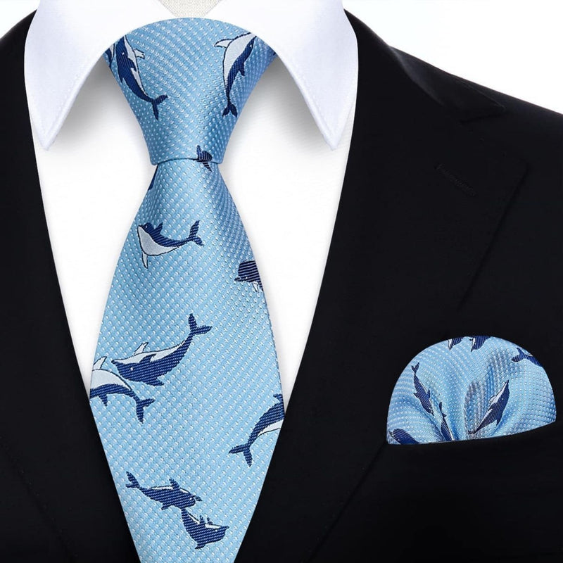 Dolphin Tie Handkerchief Set - BLUE