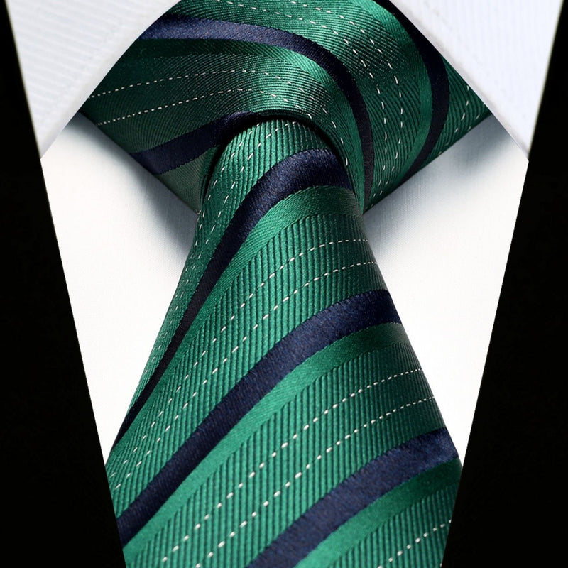 Stripe Tie Handkerchief Set - C-03-GREEN/BLACK