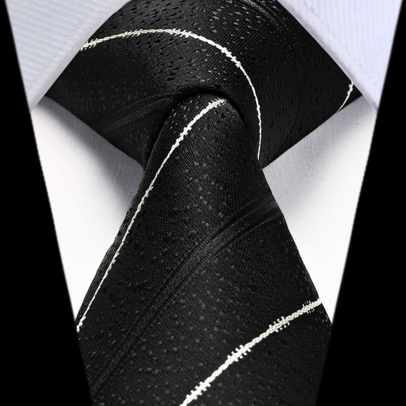 Stripe Tie Handkerchief Set - A-05-BLACK/WHITE