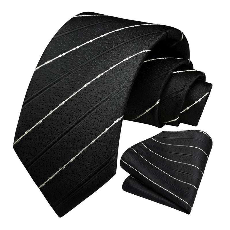 Stripe Tie Handkerchief Set - A-05-BLACK/WHITE