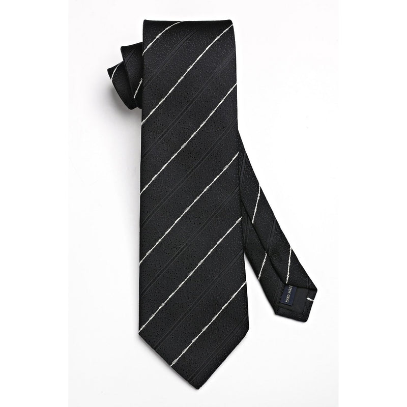 Stripe Tie Handkerchief Set - A-05-BLACK/WHITE