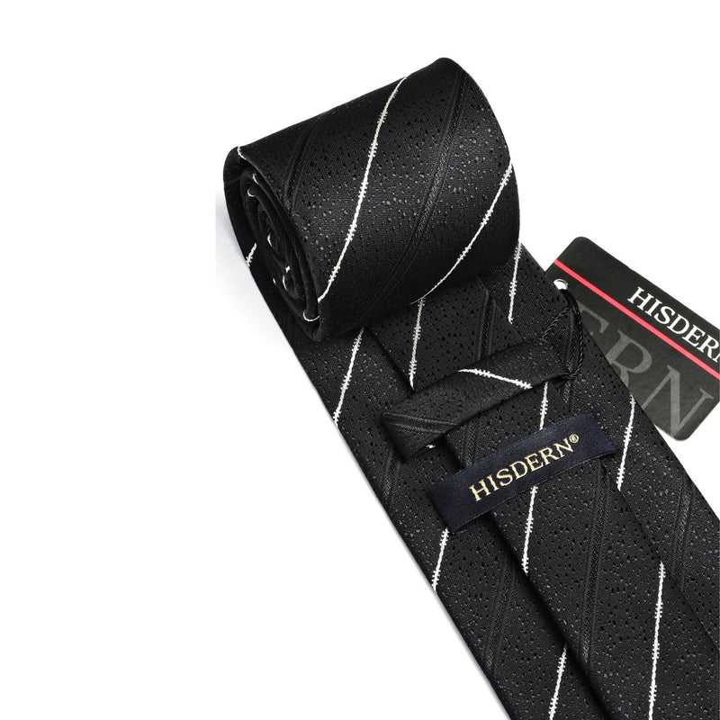 Stripe Tie Handkerchief Set - A-05-BLACK/WHITE