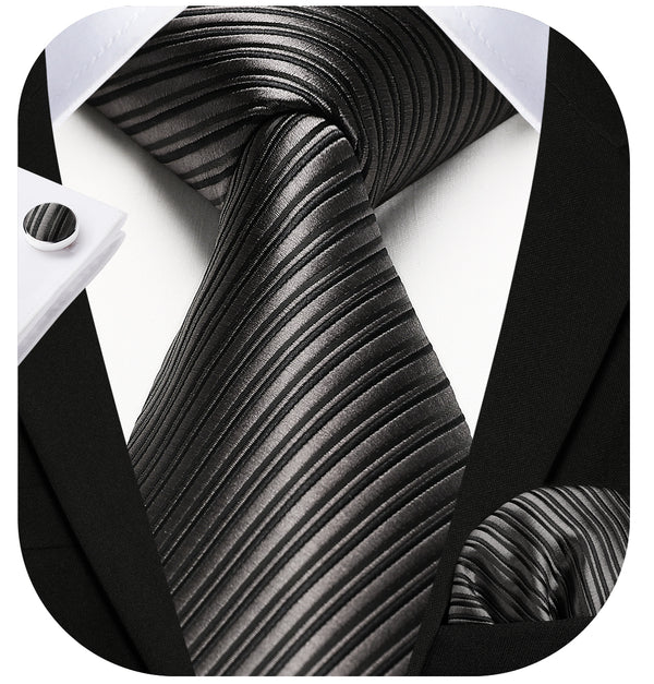 Stripe Tie Handkerchief Cufflinks - 03-BLACK1 