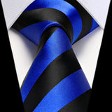 Stripe Tie Handkerchief Set - B-05-BLUE/BLACK