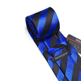 Stripe Tie Handkerchief Set - B-05-BLUE/BLACK