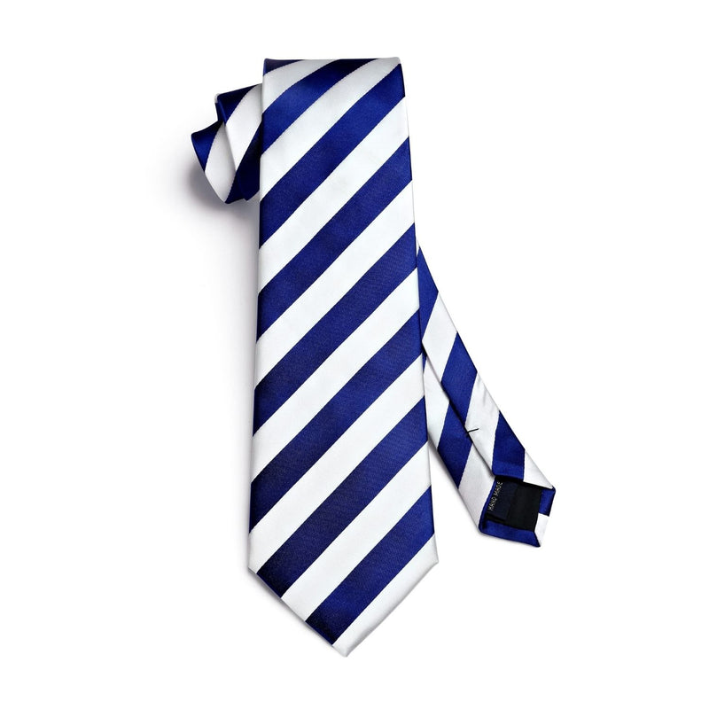 Stripe Tie Handkerchief Set - B-04-BLUE/ WHITE