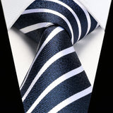 Stripe Tie Handkerchief Set - B-05-NAVY/WHITE