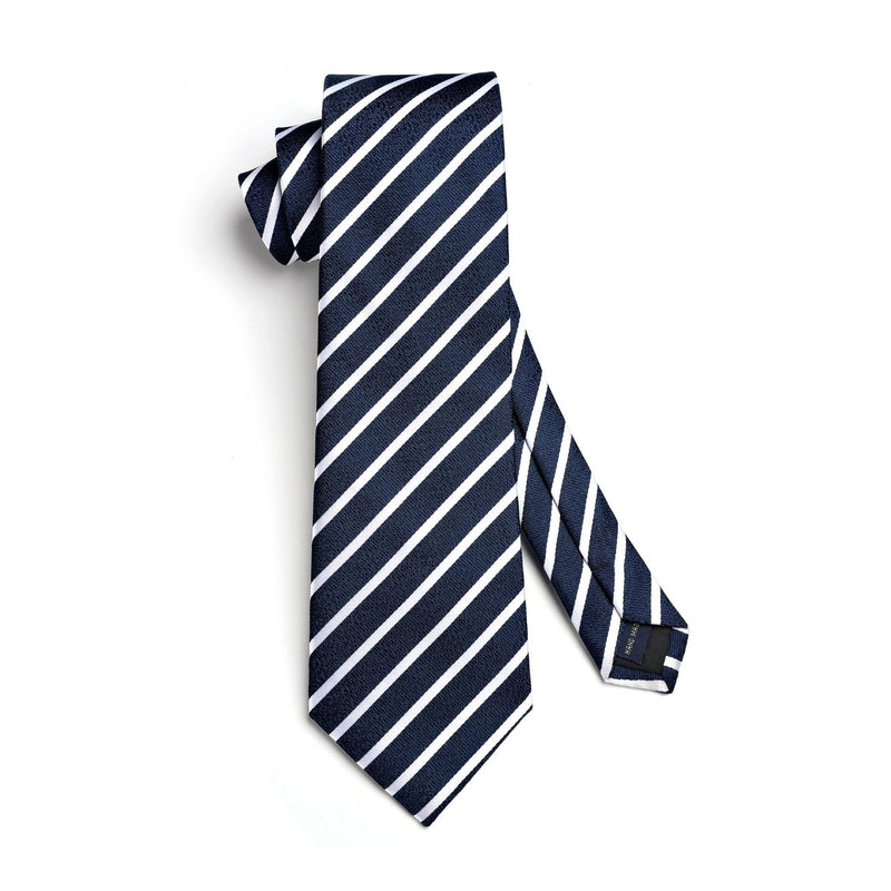 Stripe Tie Handkerchief Set - B-05-NAVY/WHITE