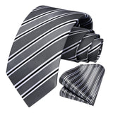 Stripe Tie Handkerchief Set - G-08-SILVER/BLACK