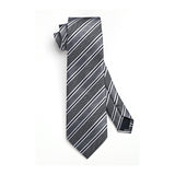 Stripe Tie Handkerchief Set - G-08-SILVER/BLACK