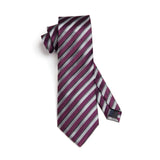 Stripe Tie Handkerchief Set - 01-PURPLE/SILVER