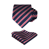 Stripe Tie Handkerchief Set - NAVY BLUE/RED