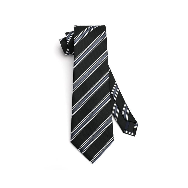 Stripe Tie Handkerchief Set - A-01 BLACK