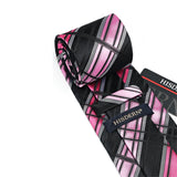 Men's Plaid Tie Handkerchief Set - B-BLACK PINK